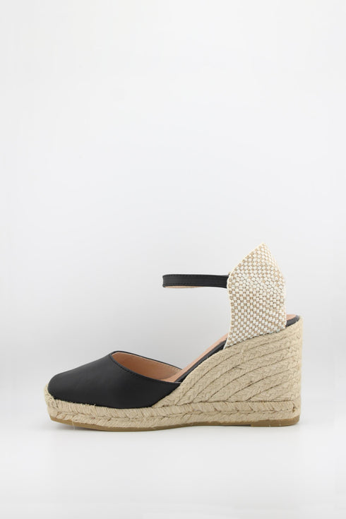 Gaimo Leather Espadrille Wedge with Braided Heel and Ankle Strap